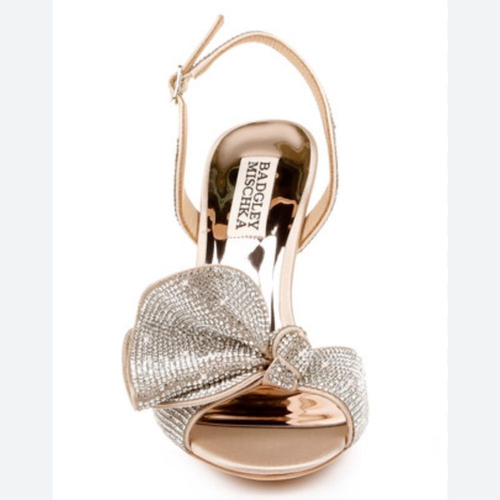 Badgley Mischka Gold Strappy Heels - Picture 2 of 7